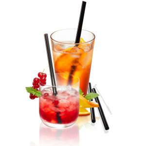 Future - set 4 pailles verre noir L18cm + brosse GEFU