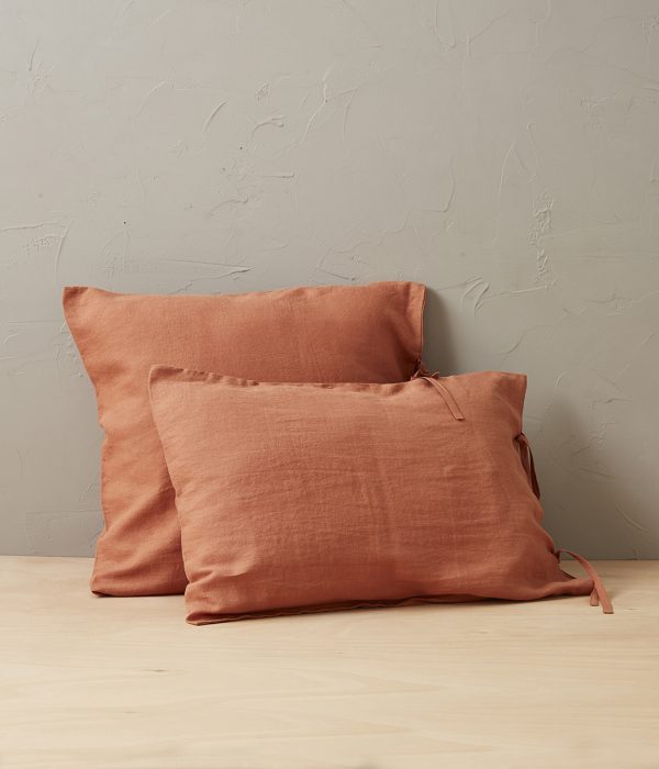 Taie d'oreiller lin stone washed orange terracotta - SYLVIE THIRIEZ