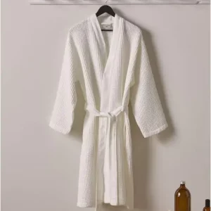 Kimono nid d'abeille Bain de Minuit blanc - SYLVIE THIRIEZ